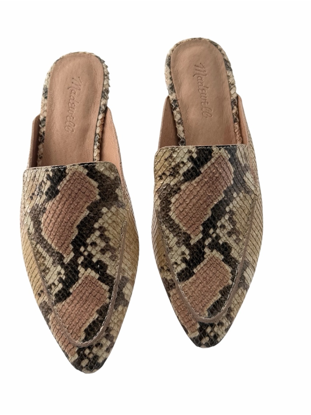 Madewell Frances Skimmer Mules Embossed Snake Print Leather Mob Wife Edgy Size 8